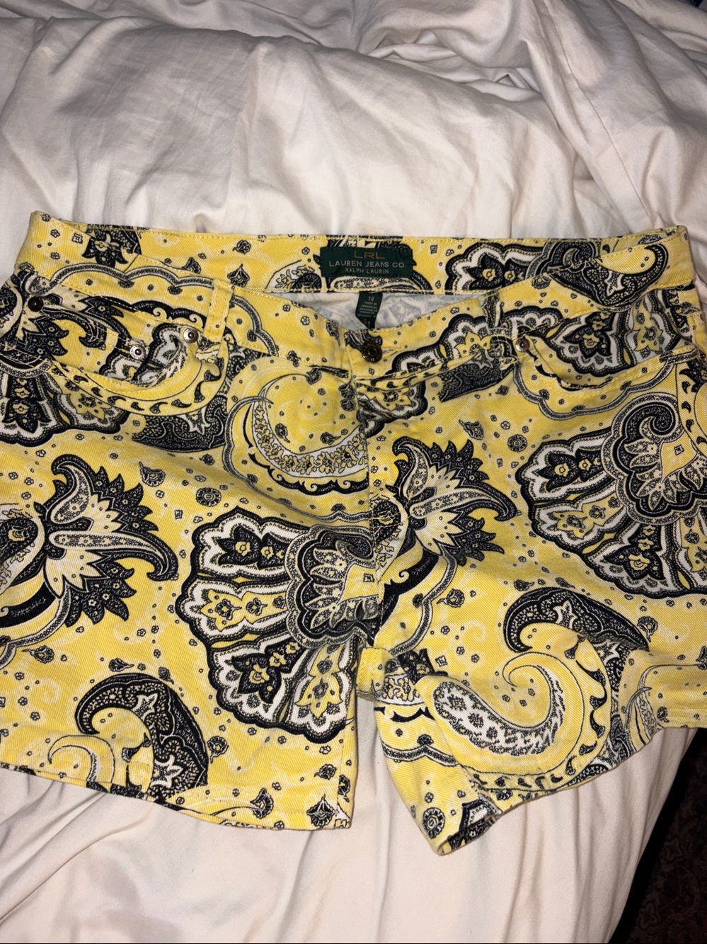 Lauren Ralph Lauren Yellow Paisley Jean Shorts Sz. 14